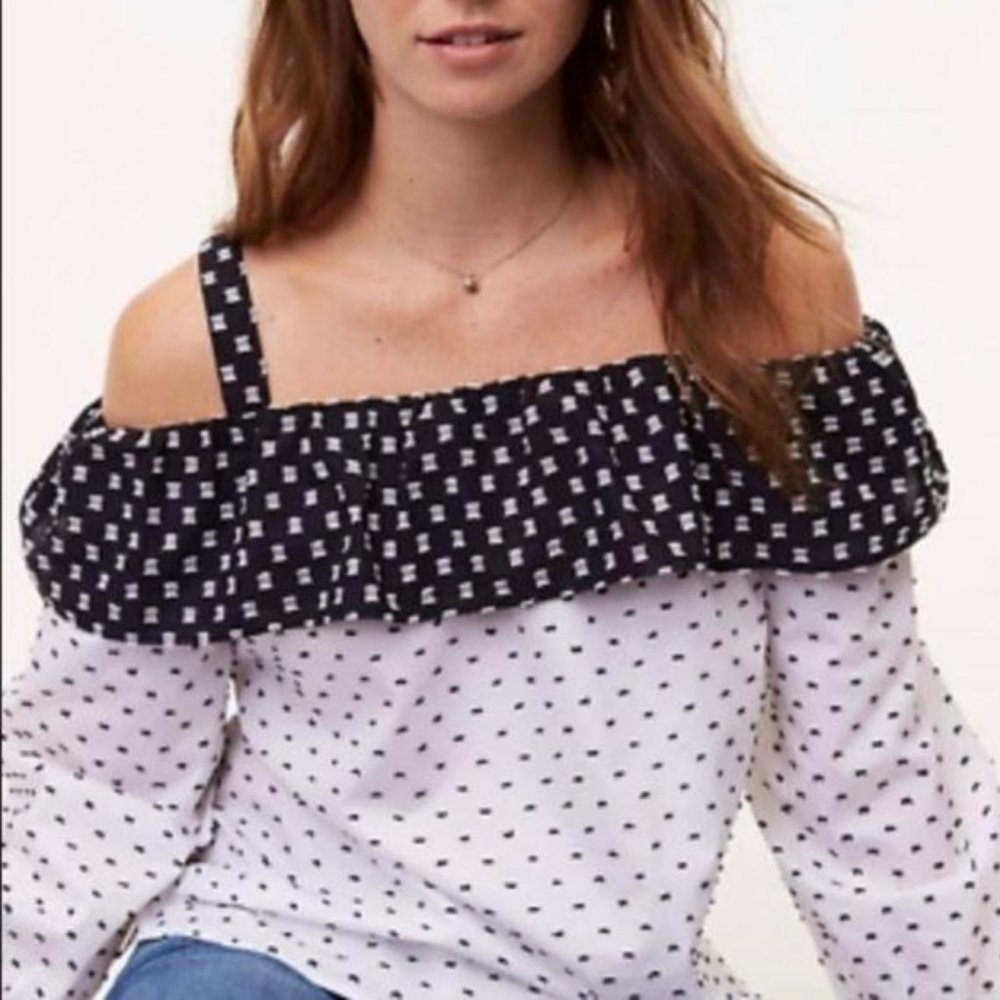 LOFT Cotton Off Shoulder Ruffle Top
